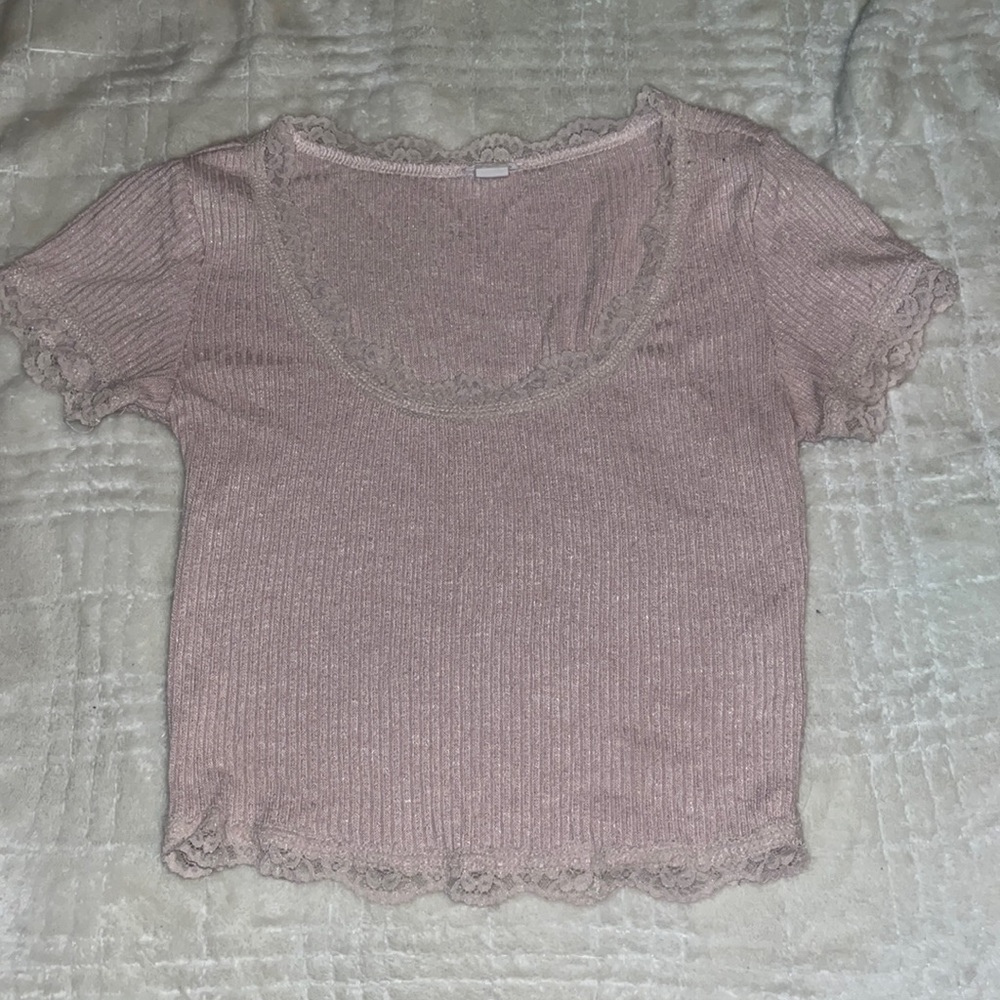 Pink Garage Crop Top with Lace Trim